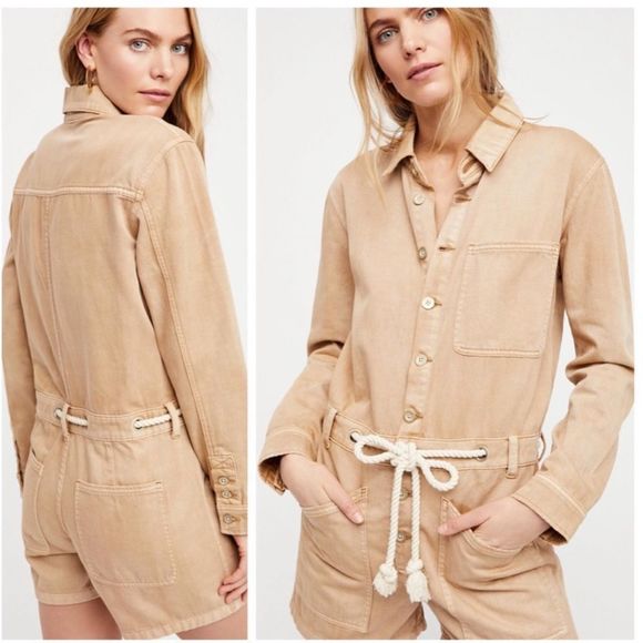Free People Pants - Free People Women's Natural Out In The Thunder Romper Size L NEW